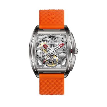 Imagem de CIGA Design Skeleton Watch Z Series Relógio de pulso mecânico automático de titânio Sapphire Tonneau analógico masculino 3ATM à prova d'água com pulseira removível de silicone e couro, presente