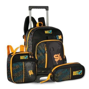 Imagem de Kit Mochila Rodinhas Masculina Skate com Lancheira Térmica e Estojo - 