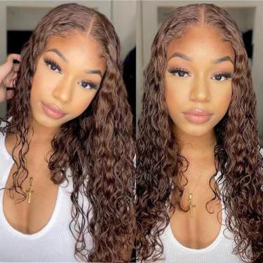 Imagem de Peruca frontal de renda Bworto Chocolate Brown Human Hair 18"