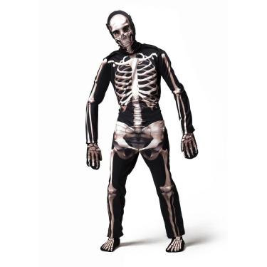 Imagem de Fantasia Esqueleto Adulto Halloween Carnaval + Acessórios