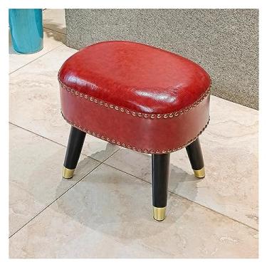 Imagem de Banco de armazenamento Banco de pé otomano elíptico com pernas altas, apoio para os pés estofado em couro de vaca Banco para troca de sapato, banco de descanso para sala de estar, vestiário, fácil mon