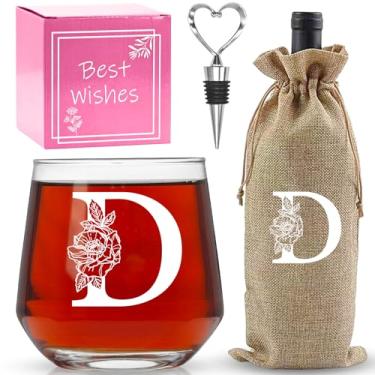Imagem de AiHeart Presentes personalizados para mulheres, taças de vinho com monograma A-Z, presentes para mulheres, taça de vinho para caixa de presente, presentes de aniversário para mãe, irmã, avó-D