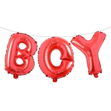 Imagem de Letras de balão de 40,6 cm para meninos ou meninas | Balões reveladores de gênero, decorações de revelação de gênero | Decorações de chá de bebê (menino vermelho)