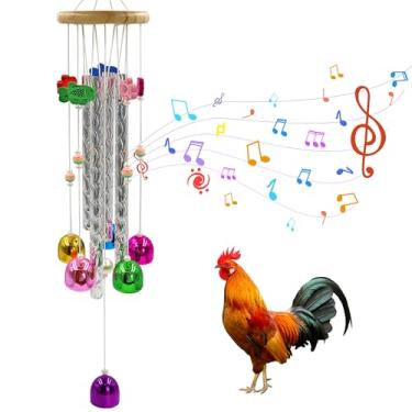 Imagem de YITOBA Brinquedos de galinha para galinheiro, brinquedos de enriquecimento de frango para decorações artísticas, acessórios interativos para galinheiros com sinos coloridos para pintinhos, galos