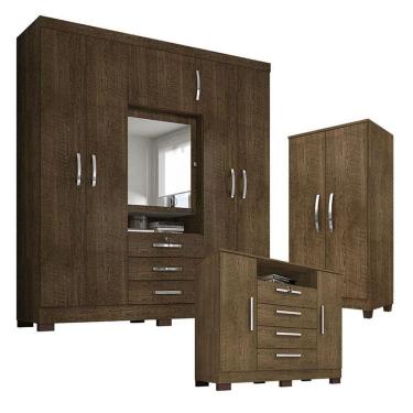 Imagem de Guarda Roupa Casal Imperial Com Armário Multiuso Recife E Cômoda Madri Malbec - Incorplac