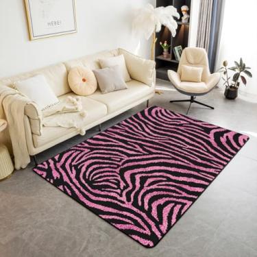 Imagem de Castle Fairy Tapete decorativo com listras de zebra rosa 1,5 x 1,80 m, tapete interno com estampa de zebra para sala de jogos, cabeceira, sofá, quarto, pele de animal selvagem, para crianças