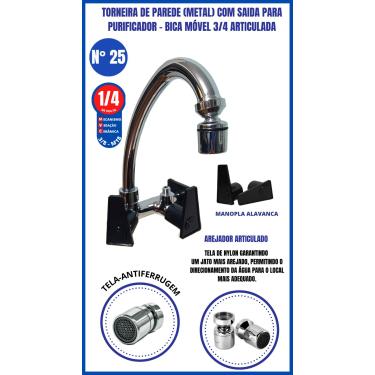 Imagem de Torneira De Parede Metal Com Saída Para Purificador - Bica Removível 3/4 Articulada