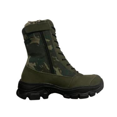 Imagem de Bota Coturno Camuflado Militar Com Zíper Cano Alto - KM SHOES, 41