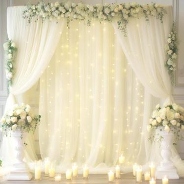 Imagem de Cortina de fundo transparente PARTISKY Ivory Tulle 6x2,4m com luzes