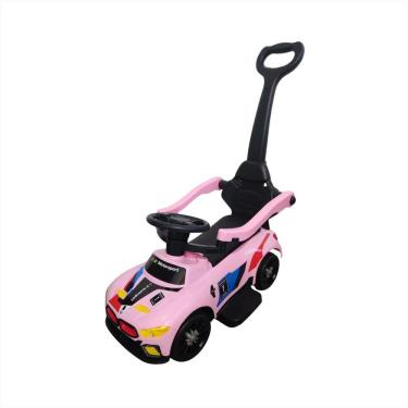 Imagem de Carrinho Passeio Infantil Rosa Com Haste Empurradora Luz Led