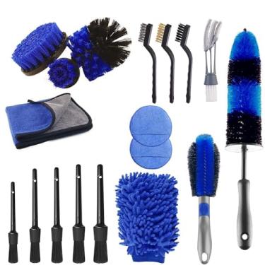 Imagem de Posris Kit de detalhes de carro de 18 peças, ferramentas de limpeza de carro interior e exterior com balde dobrável, luva de lavagem, escova de pneu, toalhas, espanador e bolsa de armazenamento de