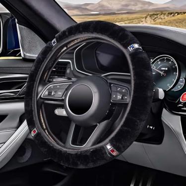 Imagem de Capa de volante ZHOL Universal de 15 polegadas, pelúcia elástica, mantém quente, respirável, antiderrapante, sem odor, pelúcia requintada, revestimento de diamante, cor preta