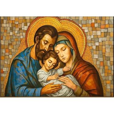 Imagem de Quadro Decorativo Sagrada Familia Vitral Jesus Maria Decoração De Parede Para Sala Quarto Casa(SAGRADA FAMILIA,70x50)