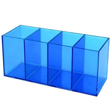 Imagem de HappyDino Porta-canetas de acrílico neon para mesa, organizador de pincéis de maquiagem, para penteadeira, azul