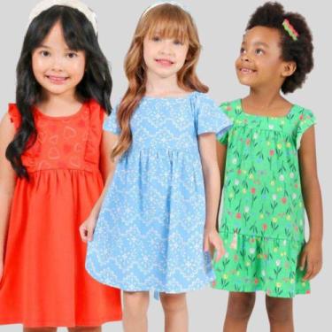 Imagem de Kit 5 Vestidos Infantil Estampado Roupa de Menina Atacado - Vestido In