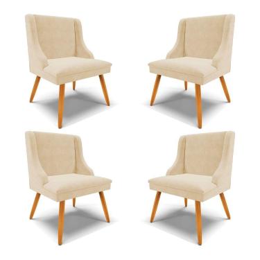 Imagem de Kit 4 Cadeiras Decorativas Sala De Jantar Pés Palito De Madeira Firenze Suede Bege/natural G19
