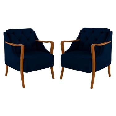 Imagem de Kit 2 Poltronas Decorativas Para Sala De Estar Capitonê Lapa M22 Veludo Azul Marinho - Mpozenato
