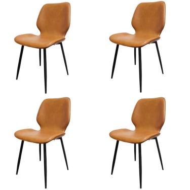 Imagem de Kit 4 Cadeiras Bergen Fratini Revestida Em Poliuretano (pu) Cor Caramelo Base Em Aço Preto