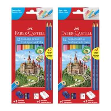 Imagem de Kit 2cx Lápis de cor Faber-Castell 12 cores + dois lápis preto + apont