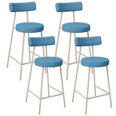 Imagem de Kit 04 Banquetas Baixa Cozinha Sala Jantar Bancada Milão Arena L02 Linho Azul - Lyam Decor