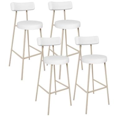 Imagem de Kit 4 Banquetas Alta Milão Arena L02 Estilo Moderno Aço Carbono Assento Estofado Plástico Branco Lyam Decor