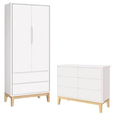 Imagem de Cômoda 6 Gavetas E Guarda Roupa 2 Portas New Classic Branco Com Pés Ma