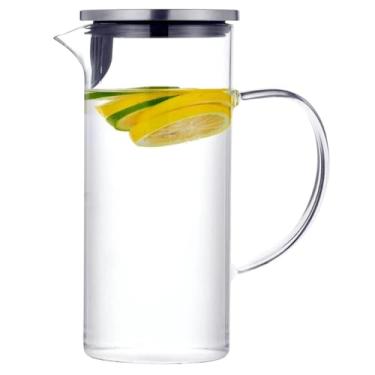 Imagem de Jarra Borossilicato de Vidro com Tampa Inox Multiuso, Capacidade 1,1L, Transparente, 20cm x 9,5cm, Design Moderno para Bebidas Quentes e Frias Sucos Aguá Chás Mesa Posta Elegante