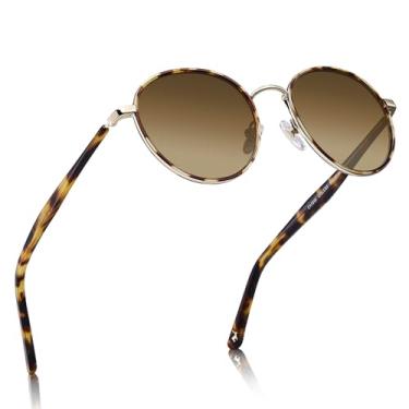 Imagem de Óculos de Sol CARFIA Feminino - Armação Mista Redonda Retrô com Lentes Polarizadas e Proteção UV - Ideal para Dirigir