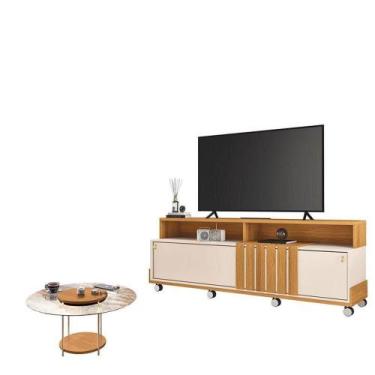 Imagem de Rack Bancada Graci 1.8 Com Mesa De Centro Sky Com Tampo De Vidro Off W