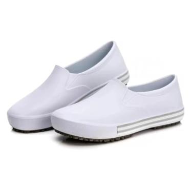 Imagem de Tênis Antiderrapante BB80 Sapato de Segurança Eva Profissional Hospital Restaurante Cozinha Industrial Unissex Branco Listras Cinza (BRANCO COM CINZA, BR, Adulto, Numérico, 36)