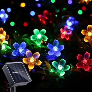 Imagem de Luminária Solar, Enfeites de Natal para Jardim, Luzes de Corda de Flores Led Movidas a Energia Solar de 5 M Com Fadas para Jardins, Natal e Festas(kit 1 Flores 5m(RGB))