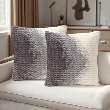 Imagem de Qupace Conjunto de 2 capas de almofada macias de pelúcia para sofá de sofá, capas de almofadas de cadeira de pátio 45,7 x 45,7 cm, almofadas decorativas de mudança gradual para sofá (cinza)