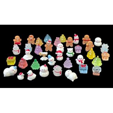 Imagem de Mini enfeites de resina, conjunto de estatuetas em miniatura de Natal, boneco de neve, enfeites de árvore de sino de Natal para aquário faça você mesmo, decoração de artesanato, 40 peças