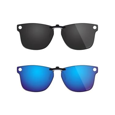 Imagem de Fiskr Óculos de sol polarizados clip-on para Ray-Ban Meta Wayfarer RW4006 e Gen 2 RW4012 (tamanho 50-22) - Proteção UV - Ajuste universal para homens e mulheres - Preto clássico e azul gelo