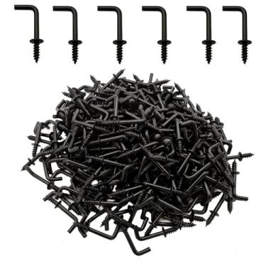Imagem de 200 peças, 7 ganchos de parafuso em forma de ângulo reto, parafusos pretos pequenos de 1,5 cm em forma de L para pendurar lâmpadas, plantas, decorações, utensílios de cozinha e artesanato DIY