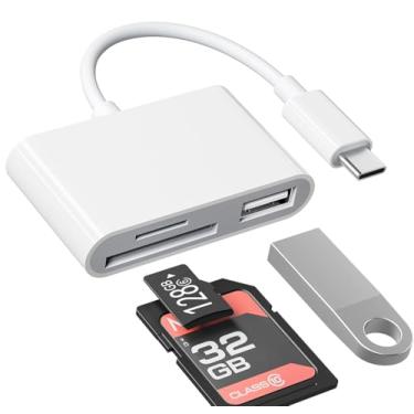 Imagem de Adaptador de leitor de cartão SD USB C, 3 em 1, USB tipo C para USB OTG adaptador de cartão de memória para cartões micro SD TF compatível com MacBook Pro Air/iPad Pro/Mini/iPhone 15, Galaxy S23