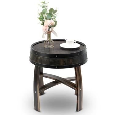 Imagem de Cinnvoice Mesa de canto de barril de uísque de 56 cm, mesa lateral redonda de café para sala de estar, quarto, decoração artesanal de barril de vinho de carvalho rústico