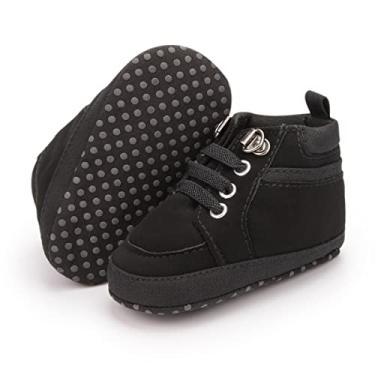 Imagem de Sapatos de caminhada para bebês meninos meninas cano alto sola macia antiderrapante infantil pré-andador primeiro passo, A1/preto, 12-18 Months Toddler