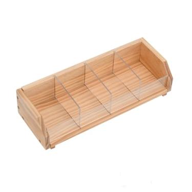 Imagem de Organizador de saquinhos de chá, caixa de armazenamento de madeira e acrílico com 4 compartimentos para saquinhos de chá, para bancada, gaveta ou armário, presentes para amantes de chá (madeira)