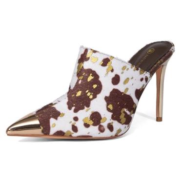 Imagem de NEWBELLA Salto feminino fechado bico fino 11,4 cm salto mules, Café, 37