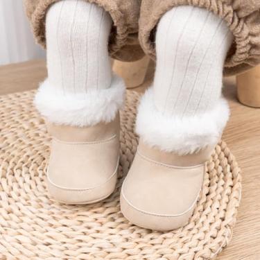 Imagem de Botas macias com forro de pele quente para bebês meninos e meninas, botas de inverno para recém-nascidos, para uso interno e confortável, A4/Bege, 12-18 Months Toddler