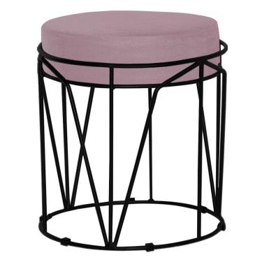 Imagem de Puff Sala de Estar Base Preto Chloe Veludo Rosê Gran Belo