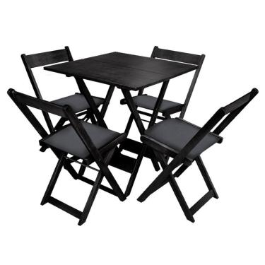 Imagem de Conjunto De Mesa Dobrável De Madeira 70x70 Com 4 Cadeiras Preto Estofado Preto