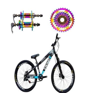 Imagem de Bicicleta Aro 26 Vikingx Preto Azul 1x7v Cubo E Roda Livre Camaleão