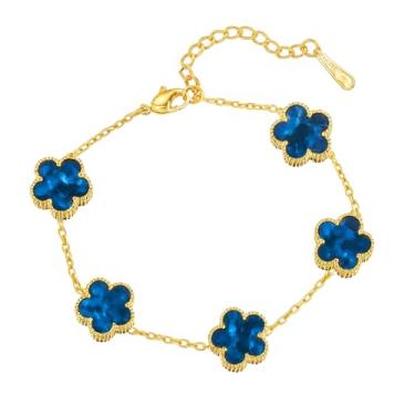 Imagem de Pulseira feminina de trevo banhada a ouro 18K - Pulseira de flores de quatro folhas de aço inoxidável impermeável - Presente de joia delicada ajustável, One Size, Aço inoxidável, Sem Pedra Preciosa