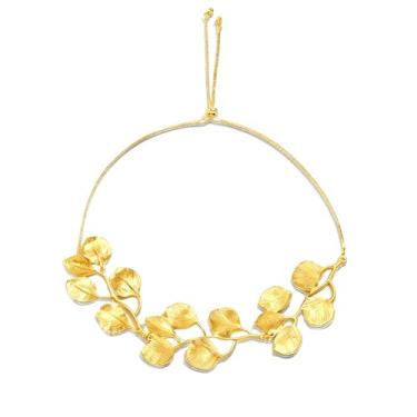 Imagem de HWJQ Conjunto de colar e brincos de folha de ouro brincos longos com pingente de folhas grandes e delicadas colar gargantilha para mulheres joias de casamento, Middle, Liga de cobre, Sem Pedra