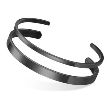 Imagem de MEALGUET Pulseira masculina de aço inoxidável: pulseira de metal aberto minimamente fresco/preto/banhado a ouro para homens, pulseira masculina joia presente, Large( fit 7" to 8.5" wrist), Sem Pedra