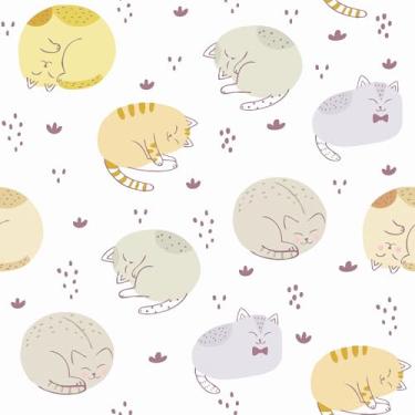 Imagem de EPPKILY Papel de parede de gato multicolorido descasque e cole papel de parede de desenho animado divertido gatinho fofo autoadesivo removível papel de contato gato adesivos de parede para berçário