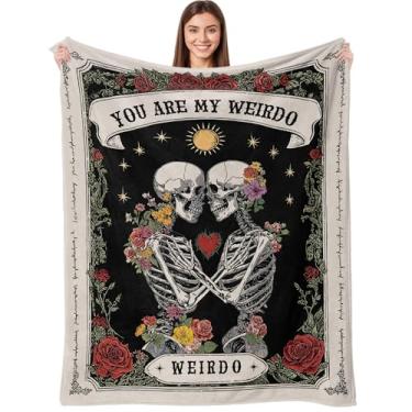 Imagem de Cobertor de casal de esqueleto para amantes de Halloween flores românticas cobertores estéticos para viagem, presente de dia dos namorados, mantas de cama de microfibra macia para quarto ou sala de