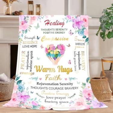 Imagem de Presentes Get Well para mulheres após a cirurgia - Cobertor macio de abraço - Presente pensando em você para mãe, irmã, amiga - Presentes inspiradores de conforto de cura - Presente de oração Get Well